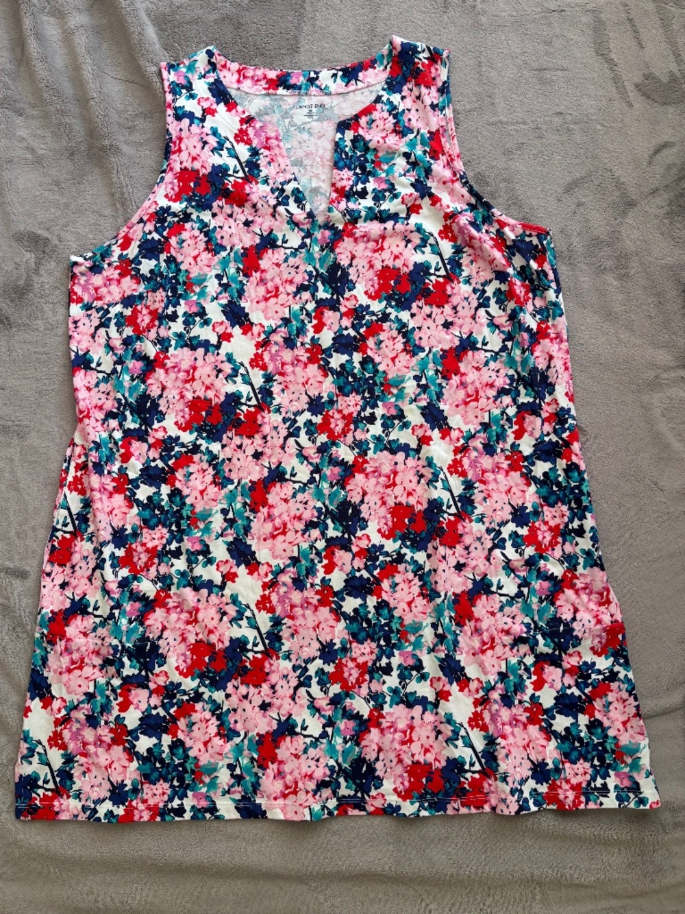 Lands' End 2X 20W-22W Floral Dress Sleeveless Cotton Side Pockets Multi-Color